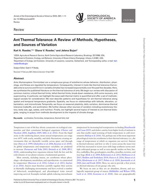 Ant Thermal Tolerance: A Review of Methods, Hypotheses, and .